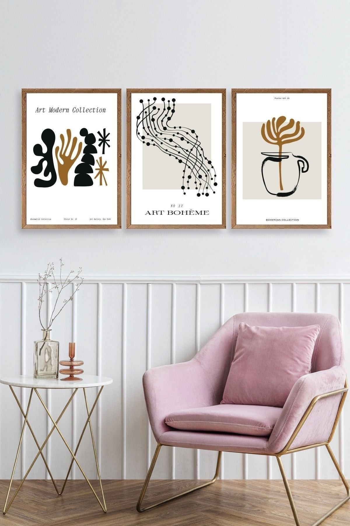 Modern Üçlü Ahşap Çerçeveli Tablo 40 x 60