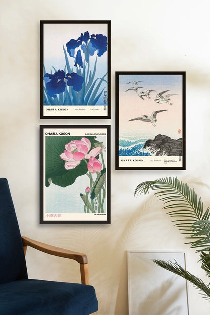 Vazodaki Çiçekler Üçlü Ahşap Çerçeveli Tablo 23 x 30