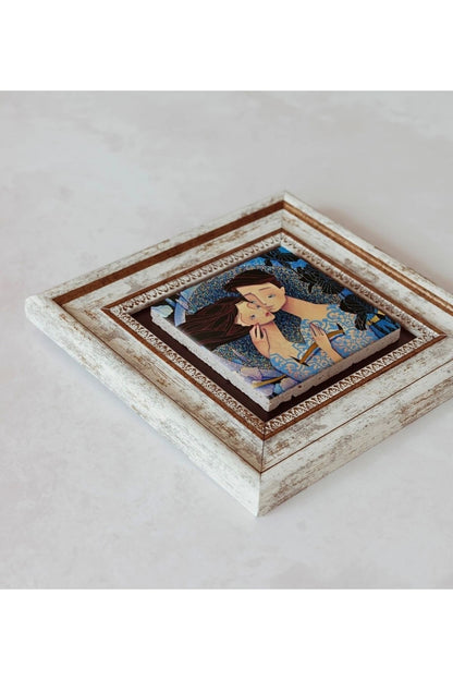 Sarılan Sevgililer Çerçeveli Taş Tablo , Çerçeveli Taş Duvar Dekoru 20 cm