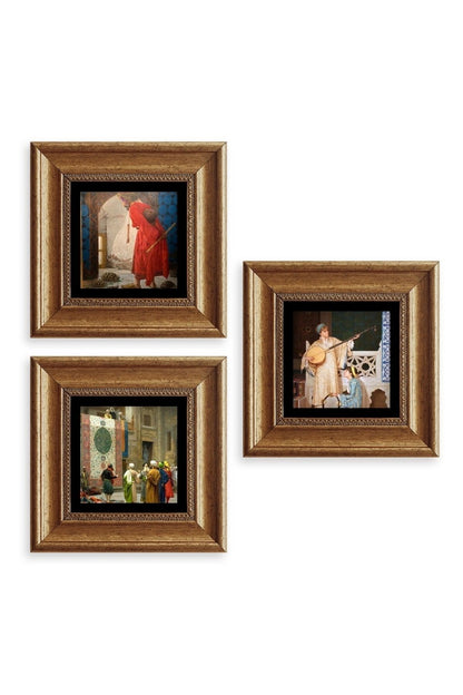 Osman Hamdi Bey 3 lü Set Çerçeveli Taş Tablo 20 cm