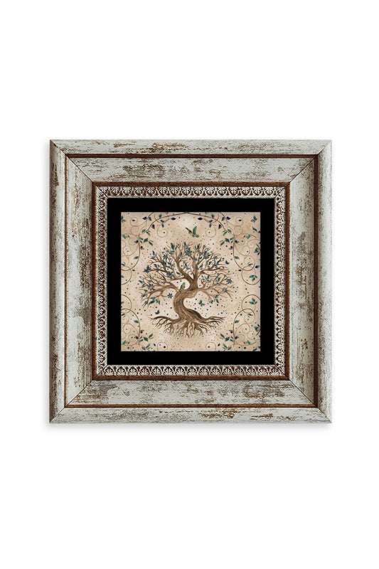 Hayat Ağacı Çerçeveli Taş Tablo 20 cm