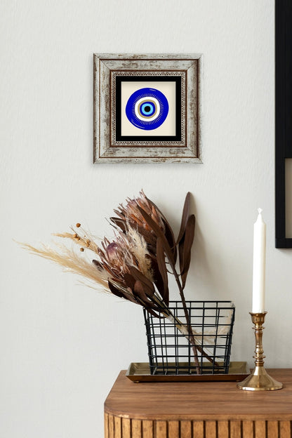 Nazar Boncuğu Çerçeveli Taş Tablo 20 cm