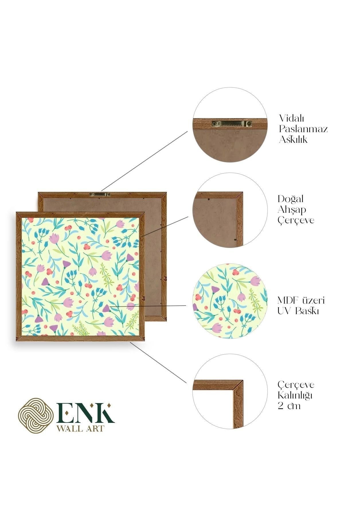 Çiçek Ahşap Çerçeveli Tablo 23 x 23