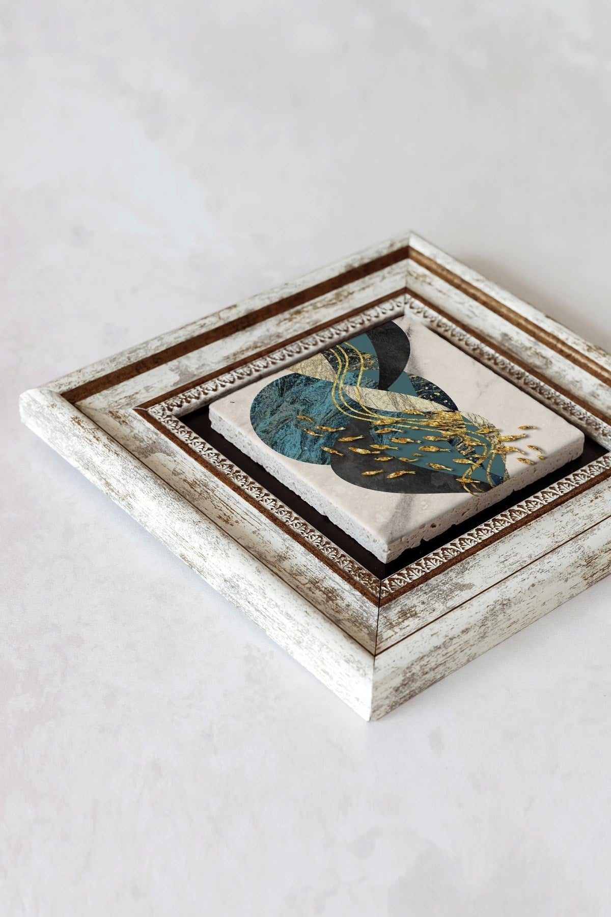 Desenli Çerçeveli Taş Tablo , Çerçeveli Taş Duvar Dekoru-enkcrcvtbl-00175 20 cm