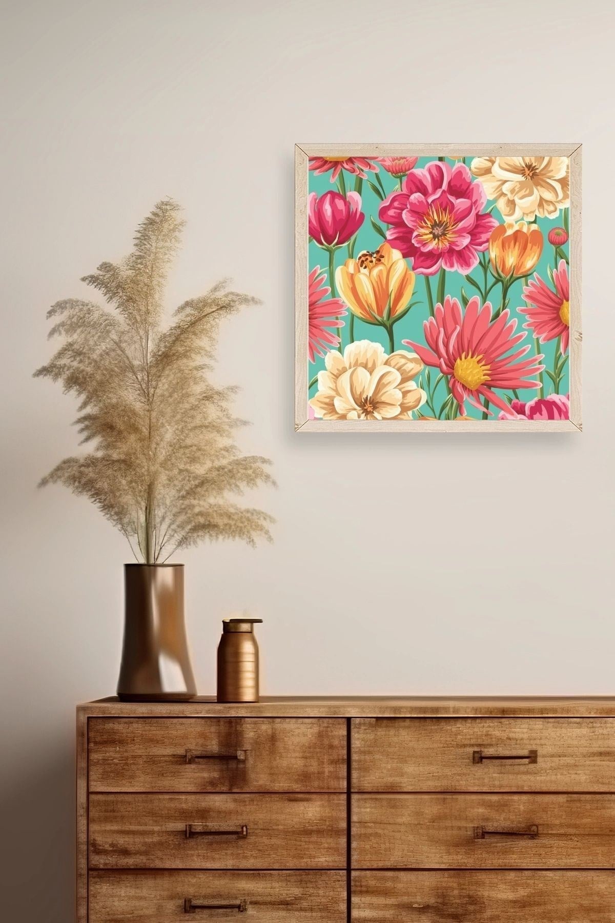 Çiçek Ahşap Çerçeveli Tablo 50 x 50