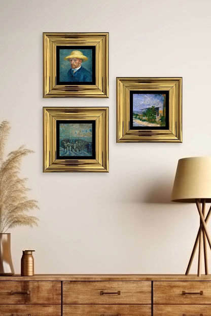 Van Gogh 3 lü Set Çerçeveli Taş Tablo 20 cm