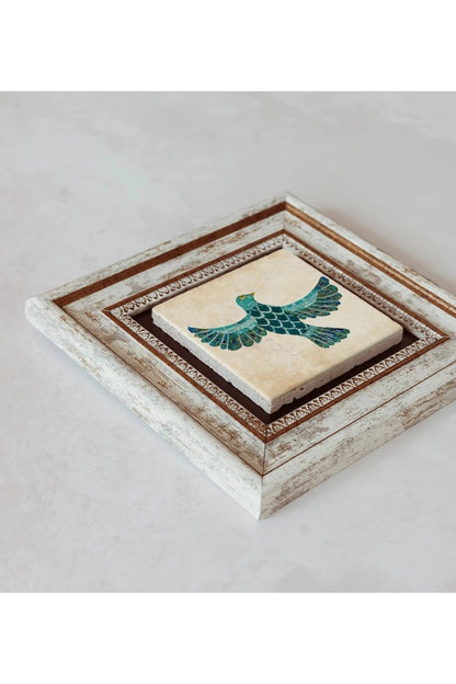 Kuş Çerçeveli Taş Tablo , Çerçeveli Taş Duvar Dekoru 20 cm