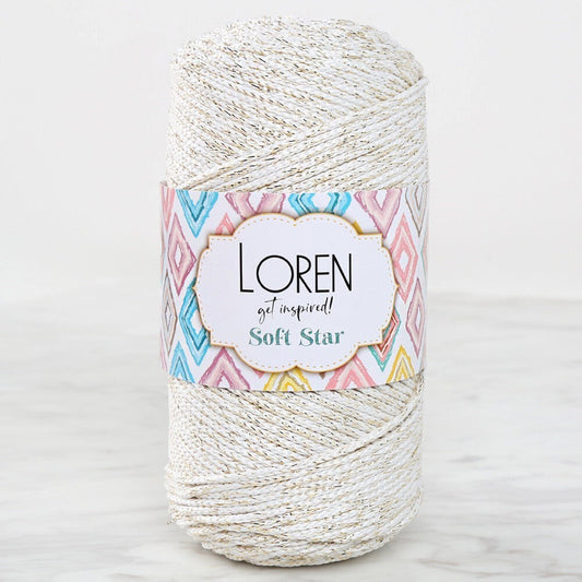 Loren Soft Star Makrome İpi Sarı Simli Krem RM103