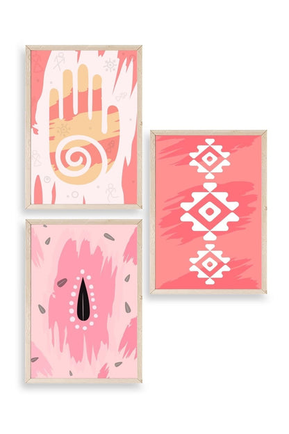 Düşündüren Şekiller Üçlü Ahşap Çerçeveli Tablo 50 x 70