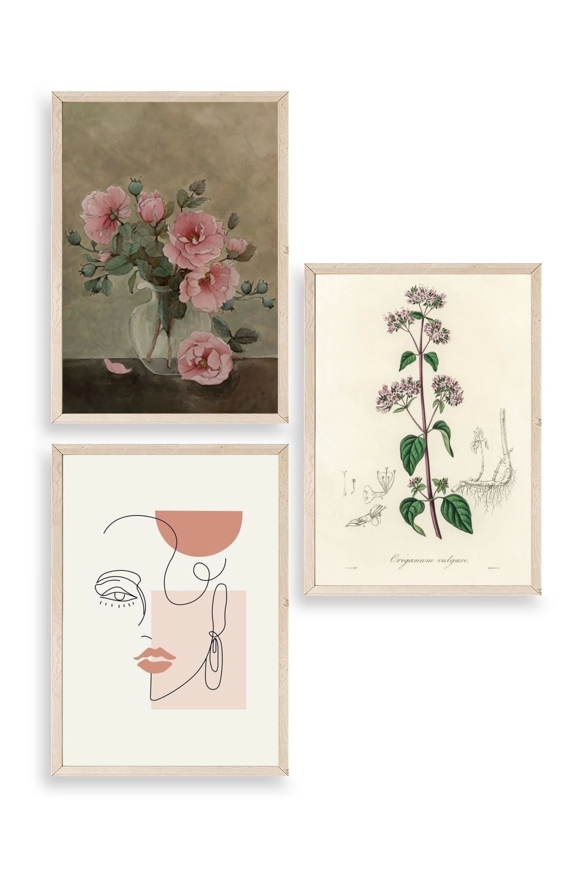 Çiçek Üçlü Ahşap Çerçeveli Tablo 30 x 40