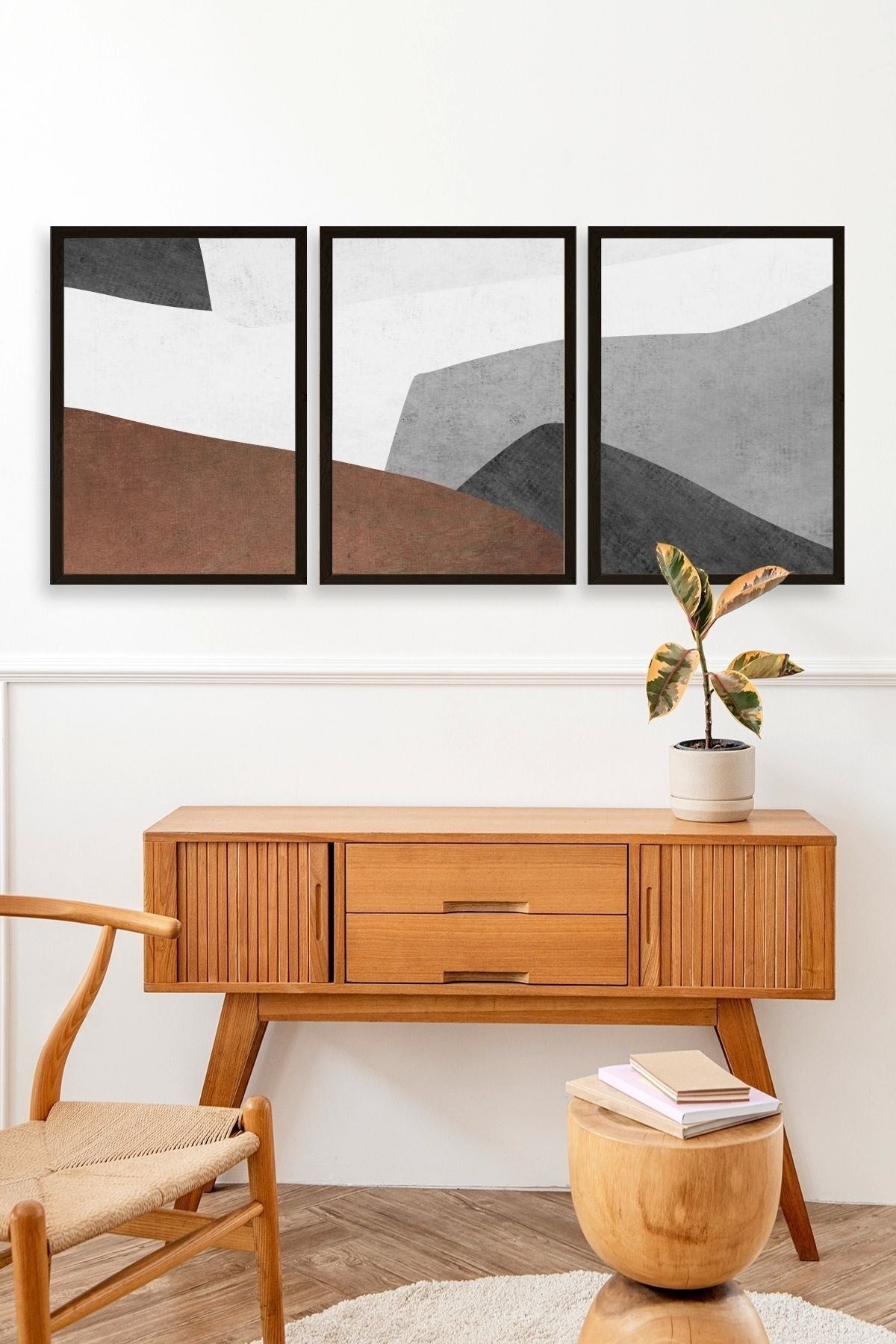 Soyut Üçlü Ahşap Çerçeveli Tablo 50 x 70