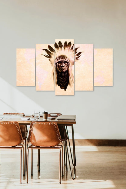 Kızılderili Manzara 5 Parçalı Mdf Tablo 60 x 100