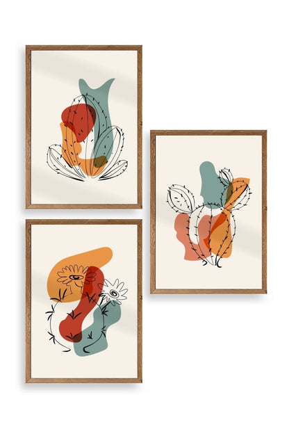 Düşündüren Şekiller Üçlü Ahşap Çerçeveli Tablo 23 x 30