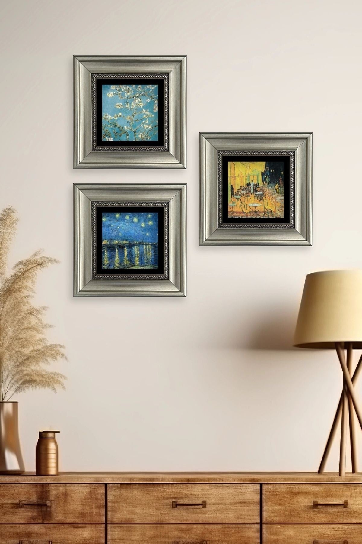 Van Gogh 3 lü Set Çerçeveli Taş Tablo 20 cm