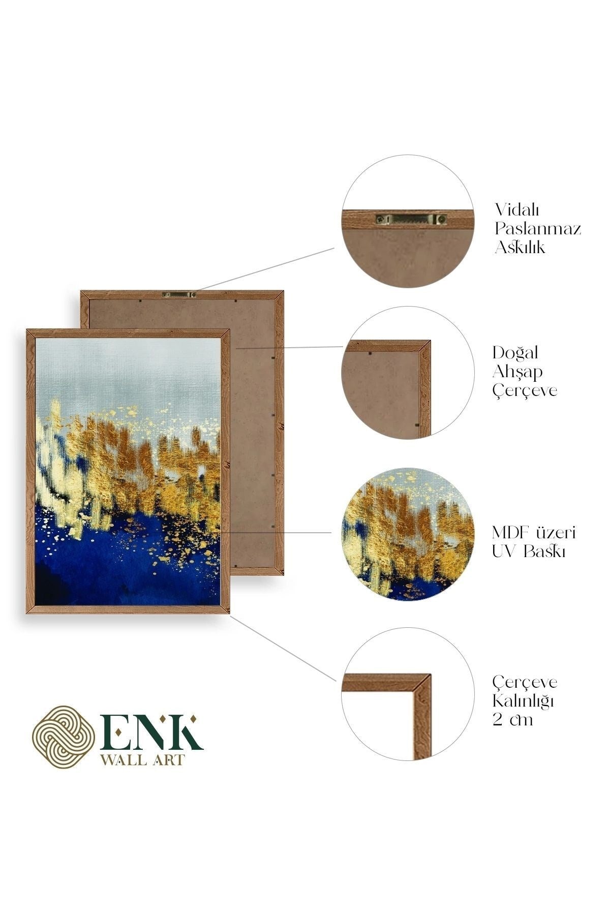 Soyut Üçlü Ahşap Çerçeveli Tablo 50 x 70