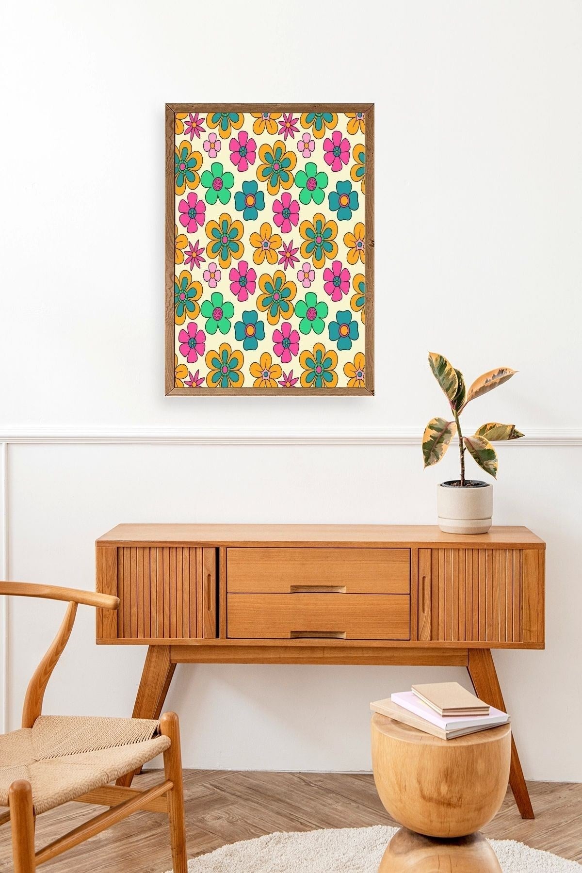 Çiçekler Ahşap Çerçeveli Tablo 17 x 23