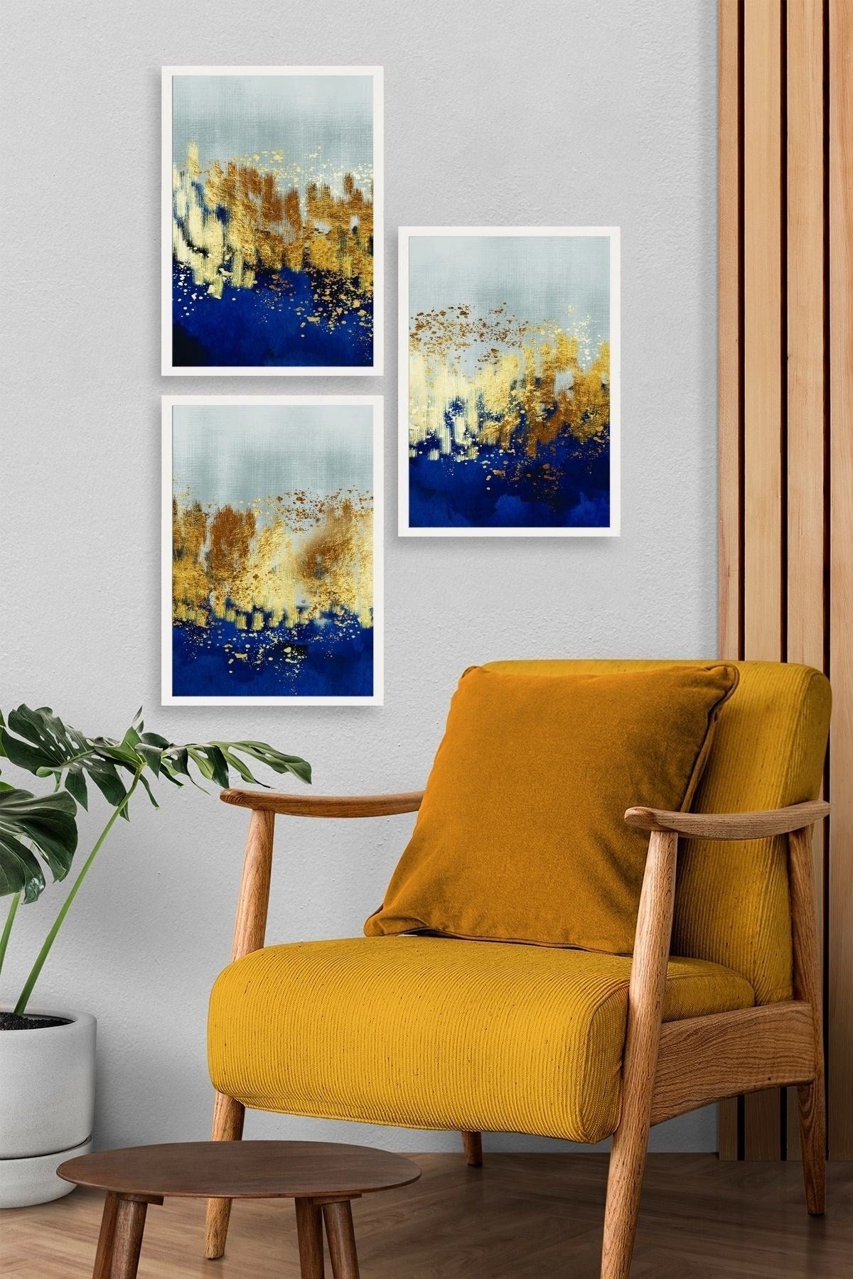 Soyut Üçlü Ahşap Çerçeveli Tablo 30 x 40