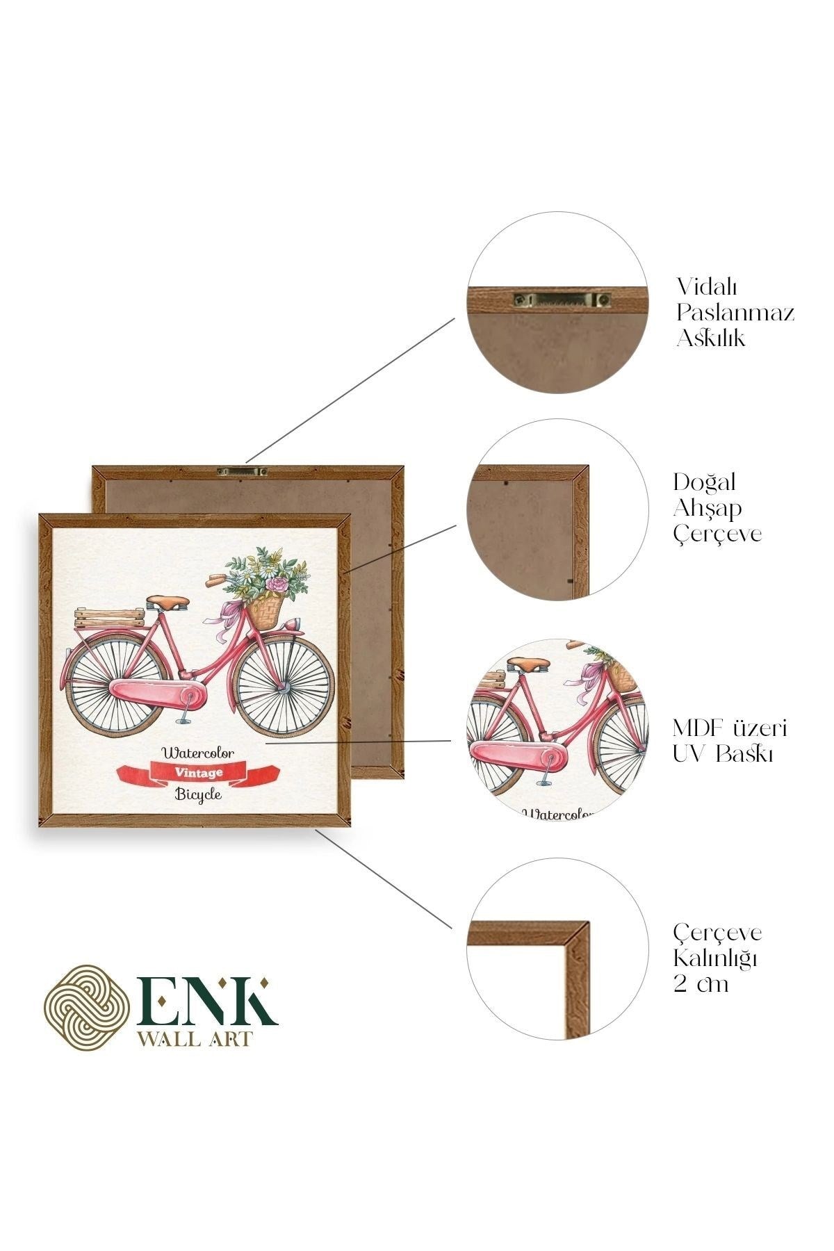 Bisiklet Ahşap Çerçeveli Tablo 23 x 23