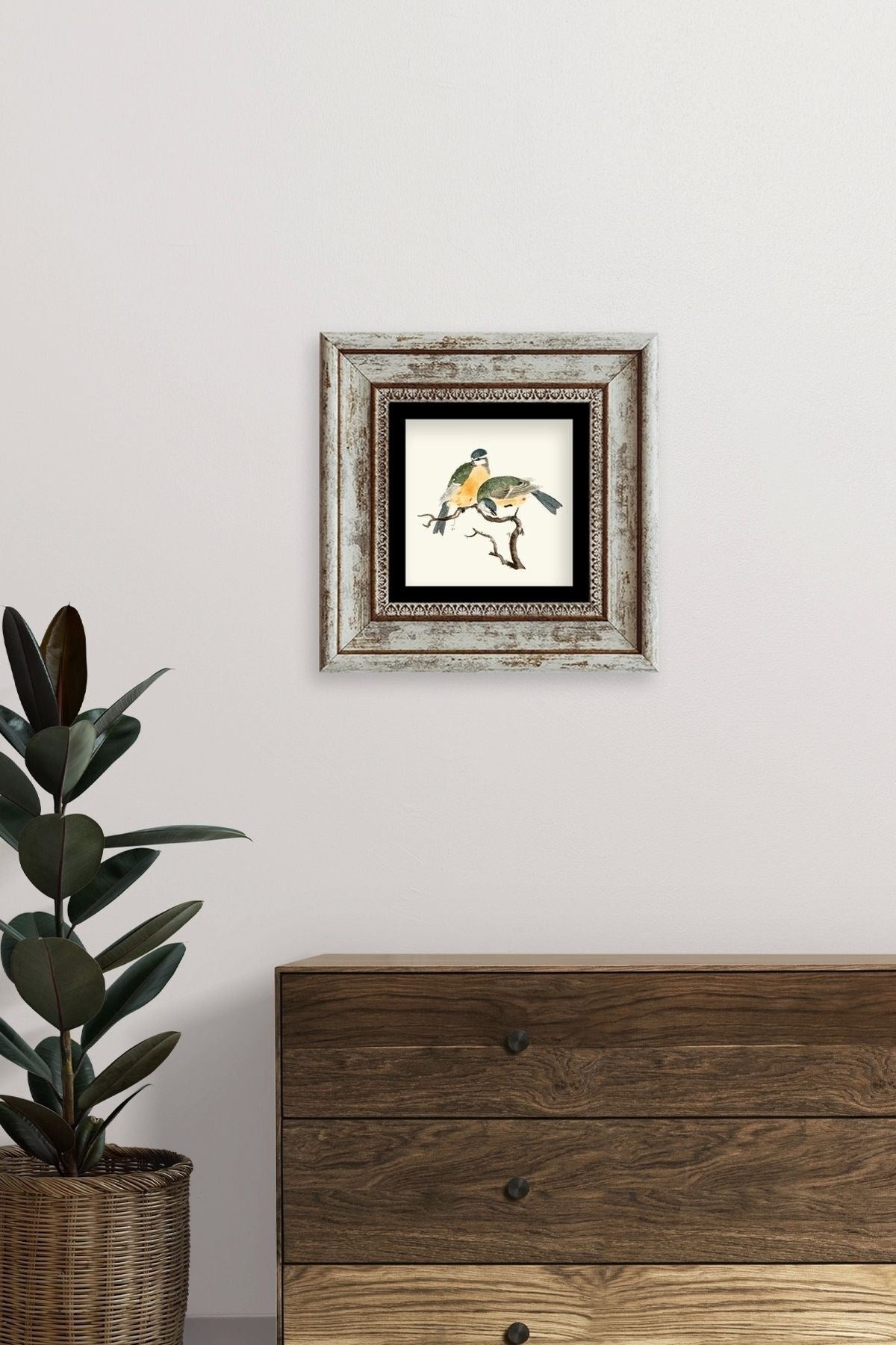 Dalda İki Kuş Çerçeveli Taş Tablo 20 cm