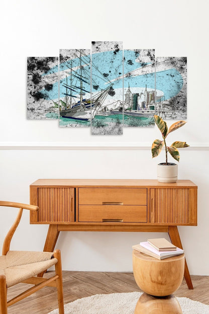 Deniz Manzarası Keşmekeş 5 Parçalı Mdf Tablo 60 x 100