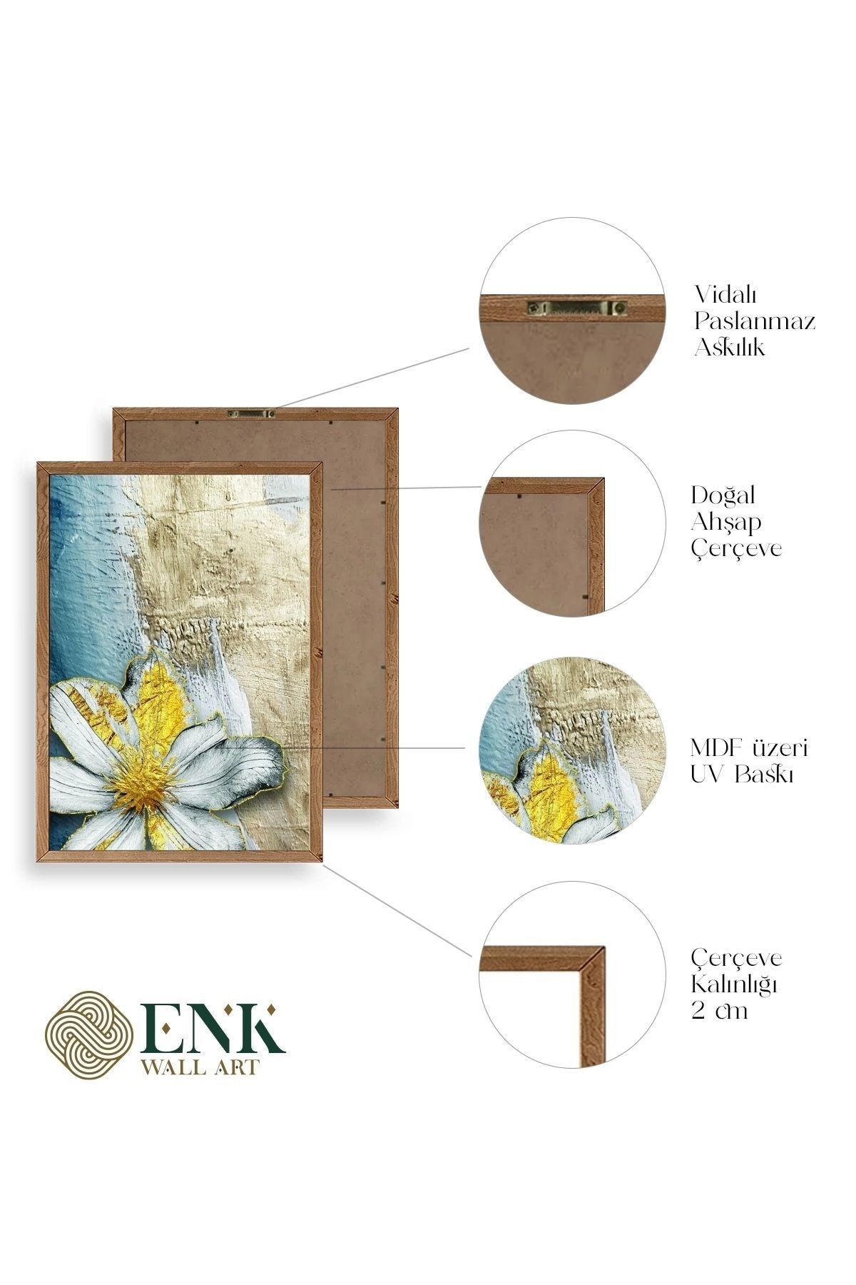 Çiçekler Ahşap Çerçeveli Tablo 50 x 70