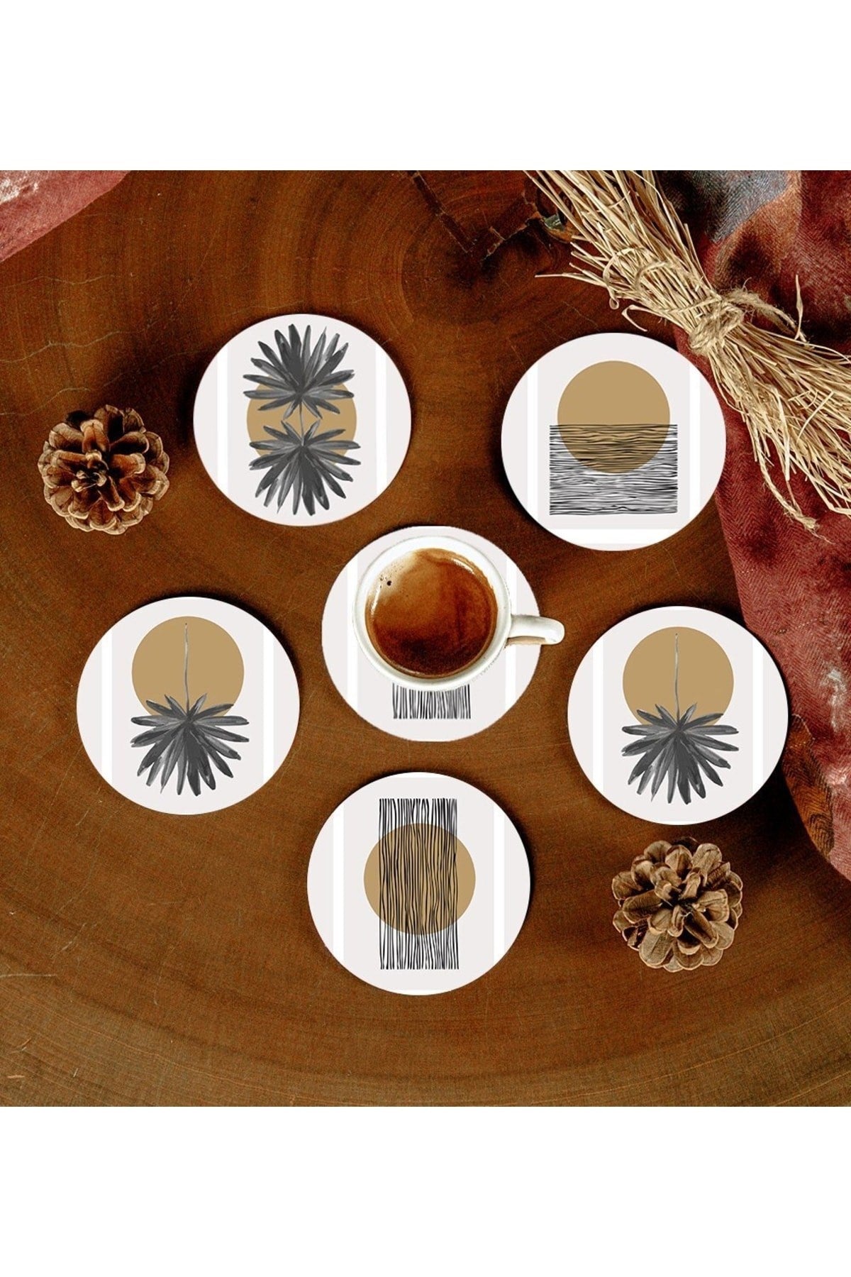 6 Adet Desenli Mdf Bardak Altlığı