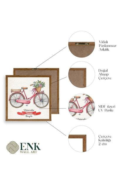 Bisiklet Ahşap Çerçeveli Tablo 42 x 42