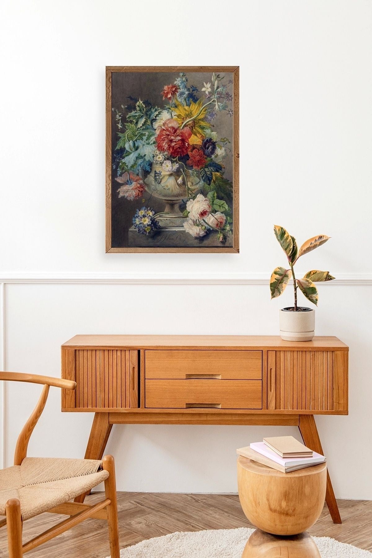 Vazodaki Çiçek Buketi Ahşap Çerçeveli Tablo 17 x 23