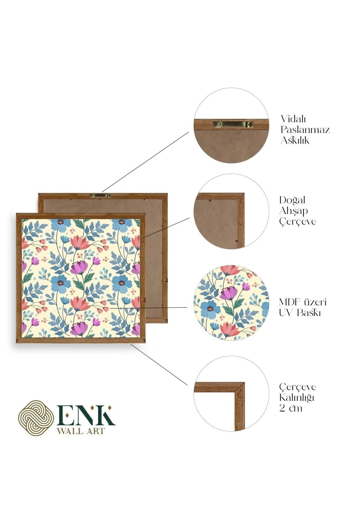 Çiçek Ahşap Çerçeveli Tablo 50 x 50