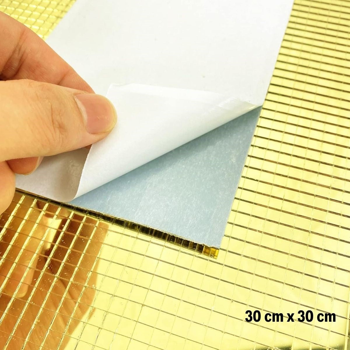 BUFFER® Kare Gold Cam Mozaik Fayans Çıkartmaları El İşi Kare Cam Fayans Kendinden Yapışkanlı Aynalı Dekor Panel 30x30 Cm