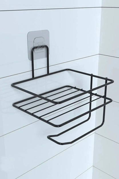 BUFFER® Kendiliğinden Yapışkanlı Tuvalet Kağıdı Tutacağı ve Yedek Raf - Siyah Modern Metal Tasarım