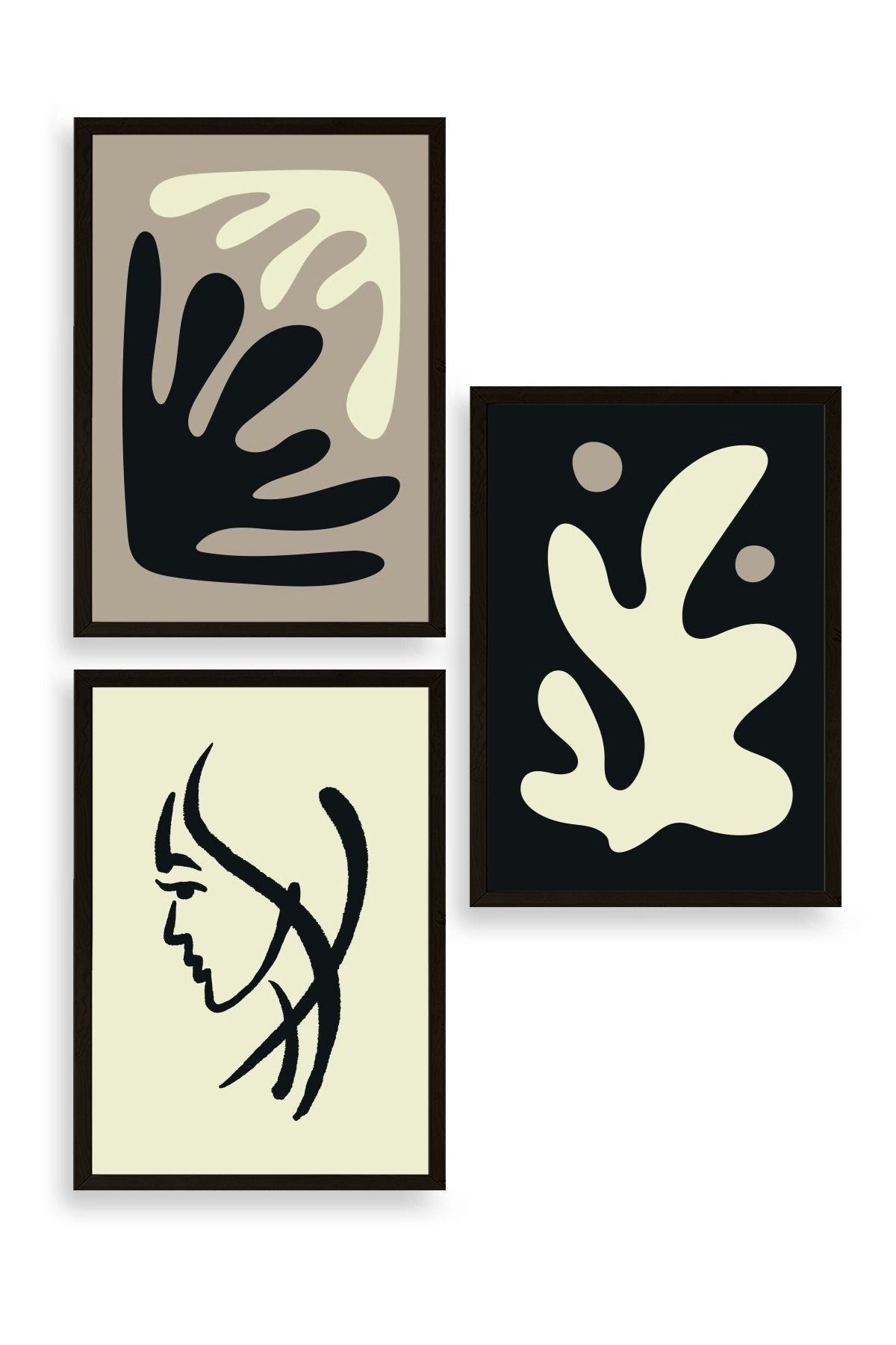 Soyut Üçlü Ahşap Çerçeveli Tablo 30 x 40