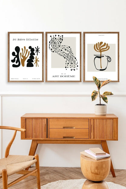 Modern Üçlü Ahşap Çerçeveli Tablo 23 x 30