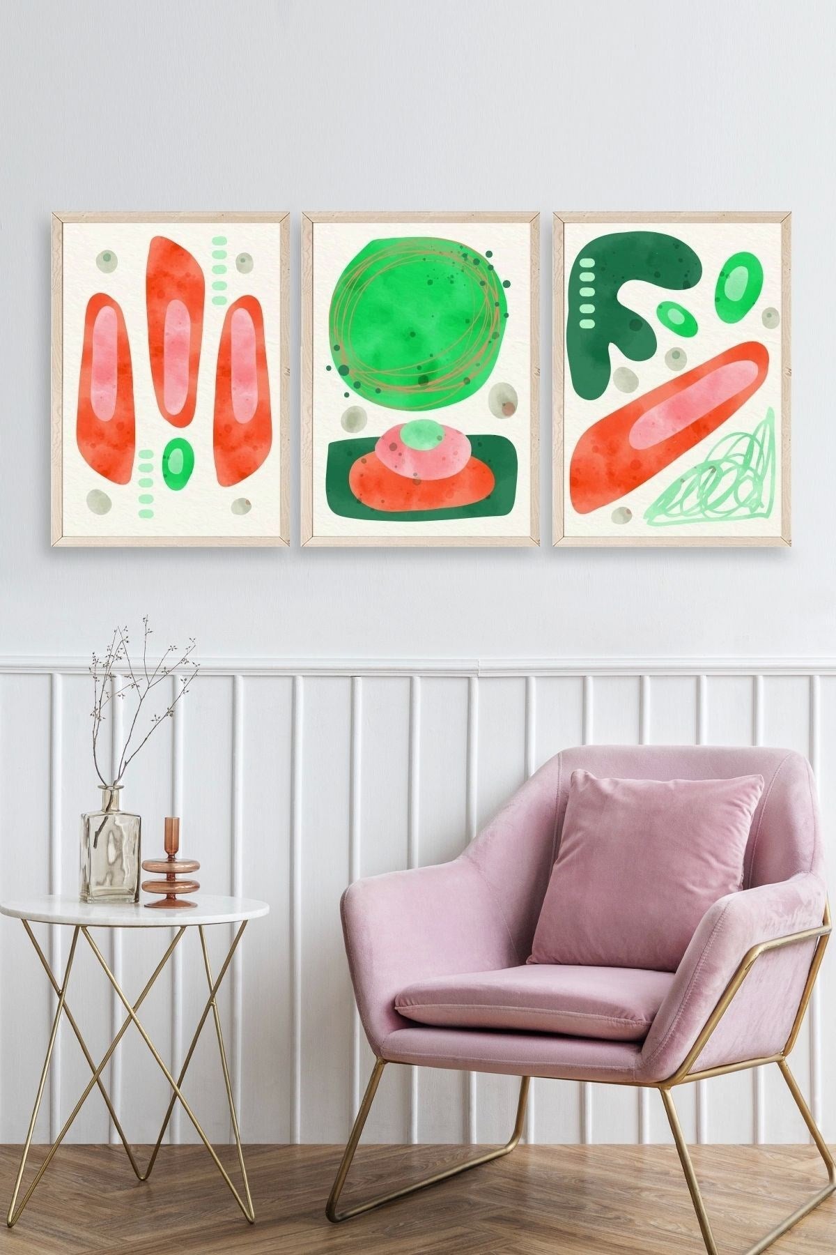 Düşündüren Şekiller Üçlü Ahşap Çerçeveli Tablo 23 x 30