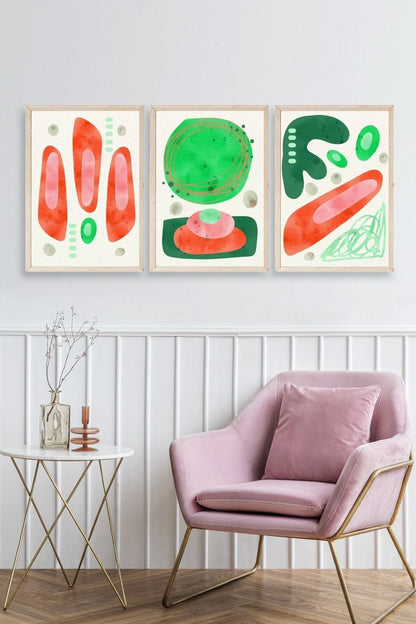 Düşündüren Şekiller Üçlü Ahşap Çerçeveli Tablo 23 x 30