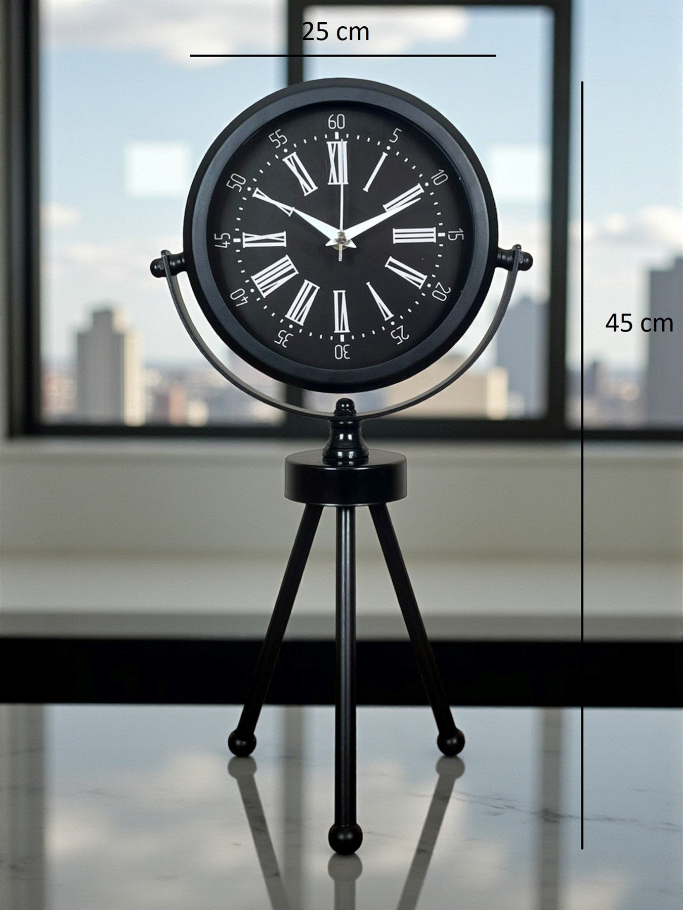 Zentime Siyah Zarif Üç Ayaklı Masa Saati