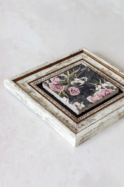 Pembe Çiçek Çerçeveli Taş Tablo , Çerçeveli Taş Duvar Dekoru-enkcrcvtbl-00150 20 cm