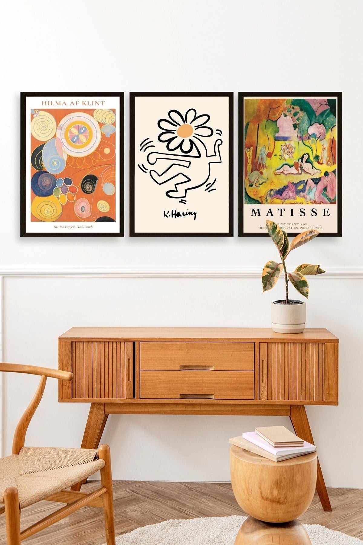 Ünlü Tablolar Üçlü Ahşap Çerçeveli Tablo 23 x 30