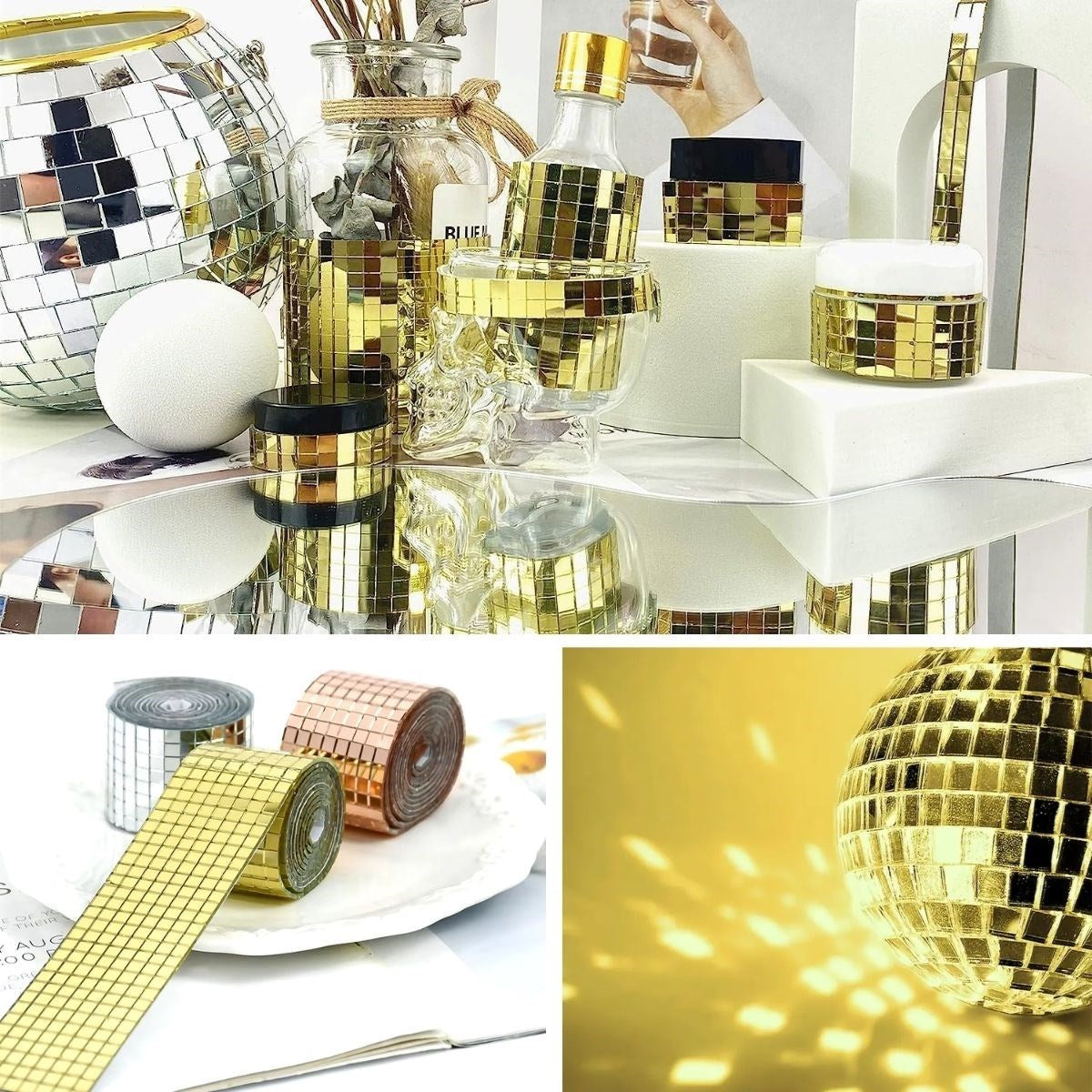 BUFFER®1 Metre Uzunluğunda Gold Renk Aynalı Mozaik Taşlı Dekor Bandı 4 cm x 1 mt