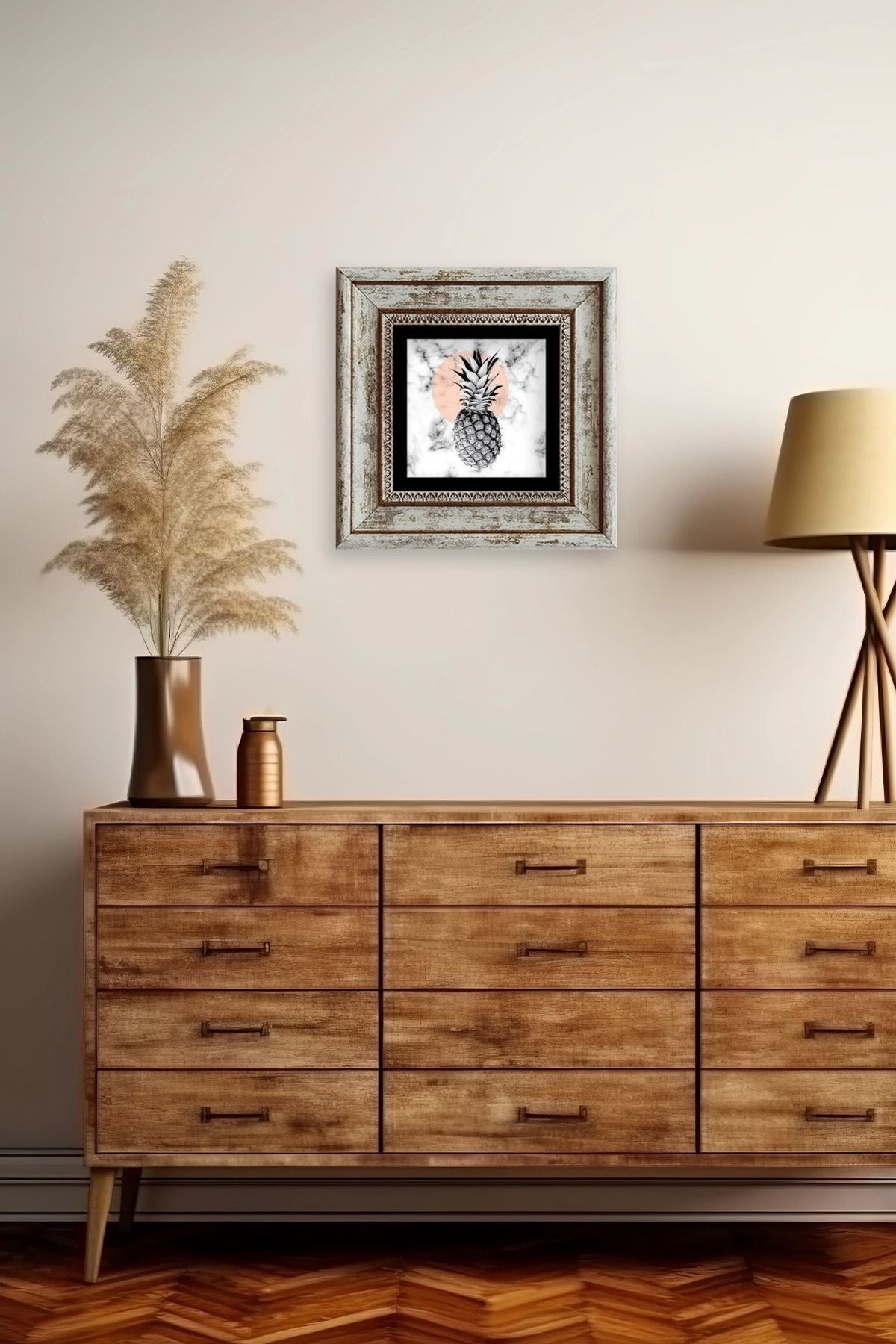 Ananas Çerçeveli Taş Tablo 20 cm