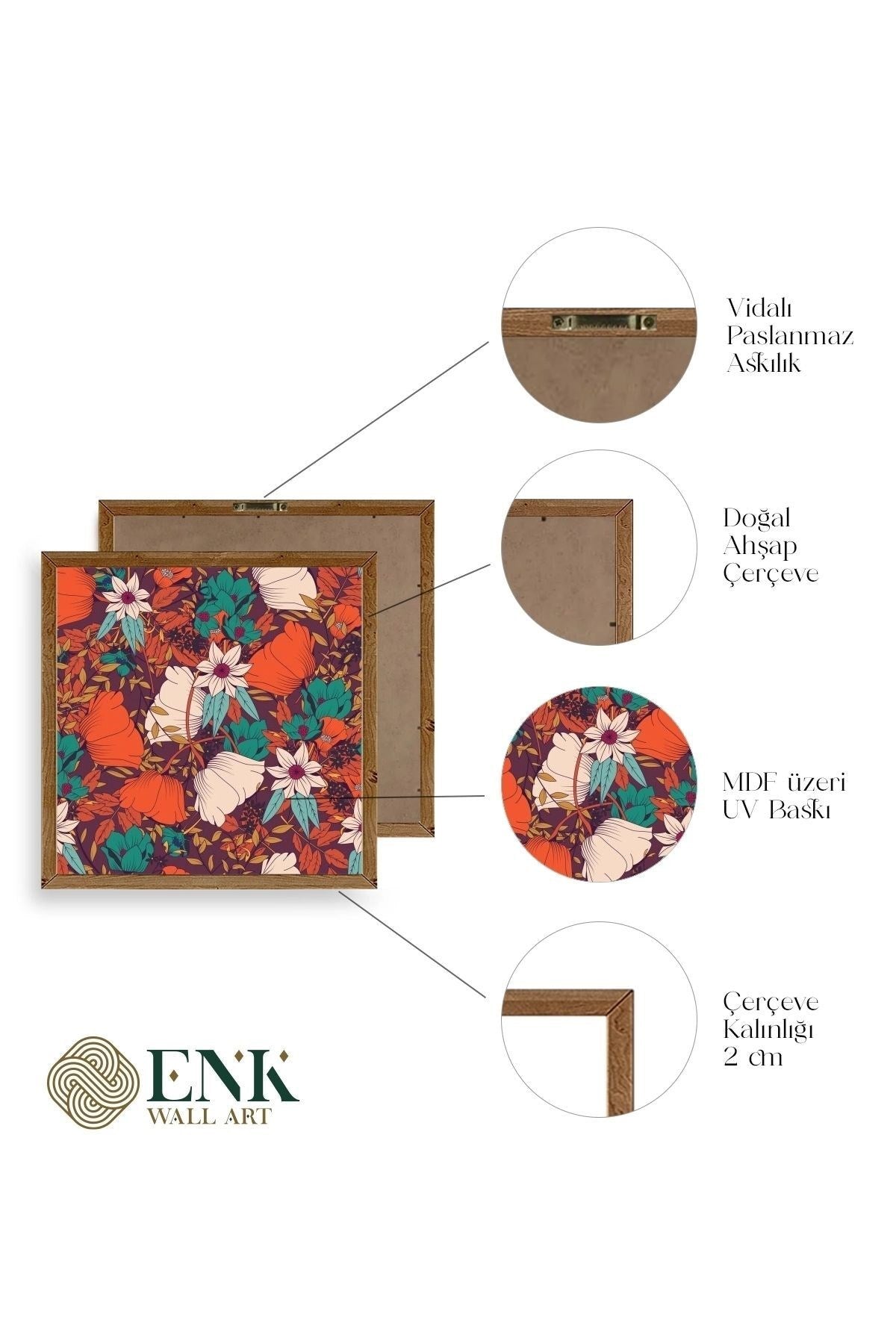 Çiçek Ahşap Çerçeveli Tablo 50 x 50