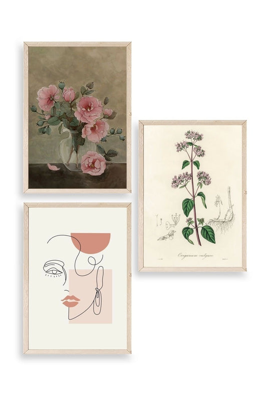 Çiçek Üçlü Ahşap Çerçeveli Tablo 40 x 60