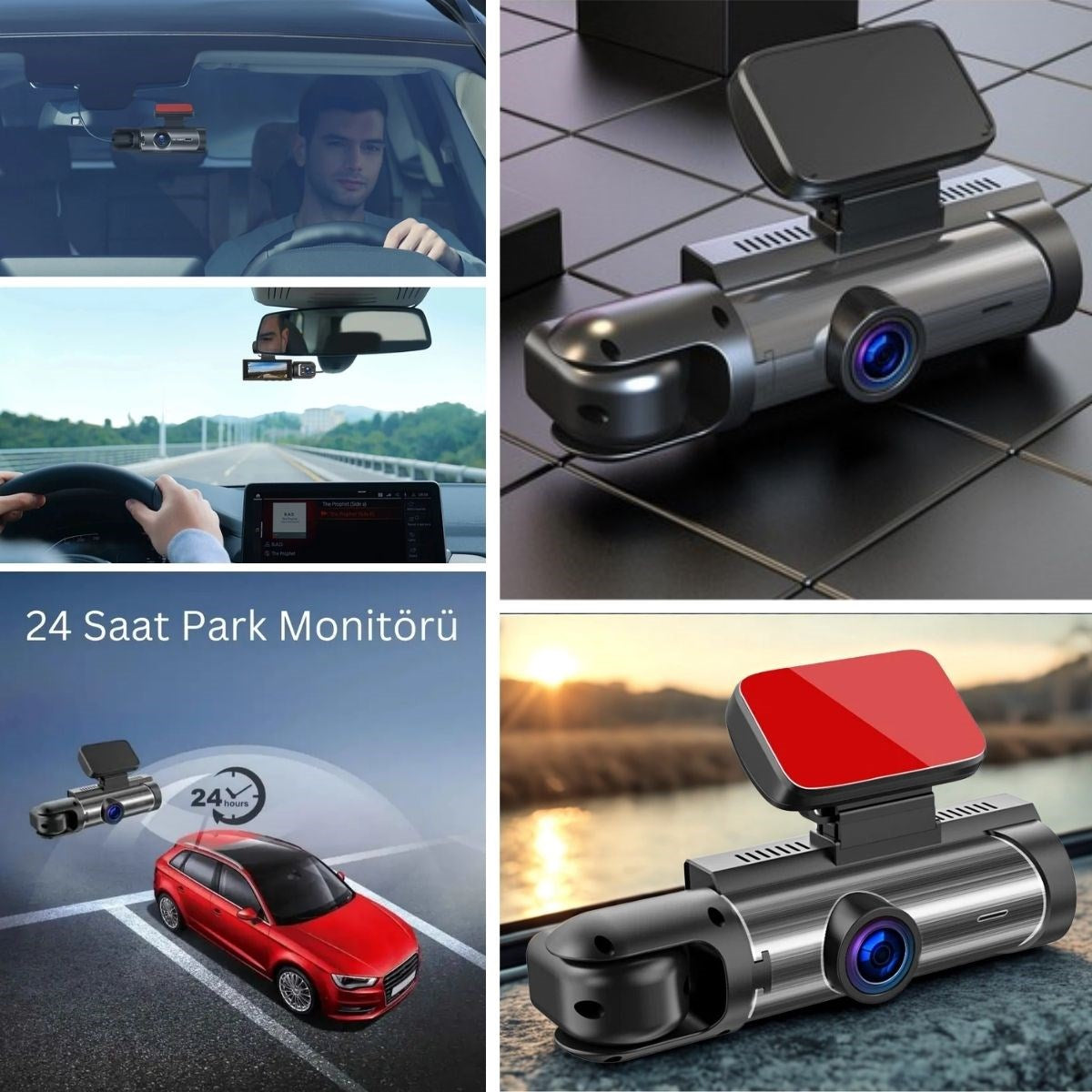 BUFFER®  WiFi Destekli Araç İçi & Dışı Çift Kameralı Dikiz Aynası Kamera