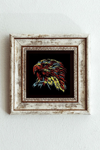 Soyut Çalışma Renkli Kuş Çerçeveli Taş Tablo , Çerçeveli Taş Duvar Dekoru-enkcrcvtbl-00097 20 cm