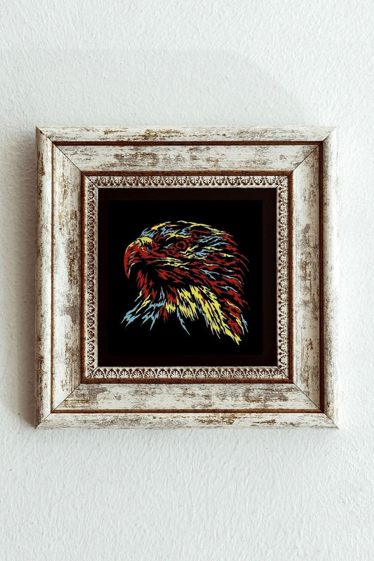 Soyut Çalışma Renkli Kuş Çerçeveli Taş Tablo , Çerçeveli Taş Duvar Dekoru-enkcrcvtbl-00097 20 cm