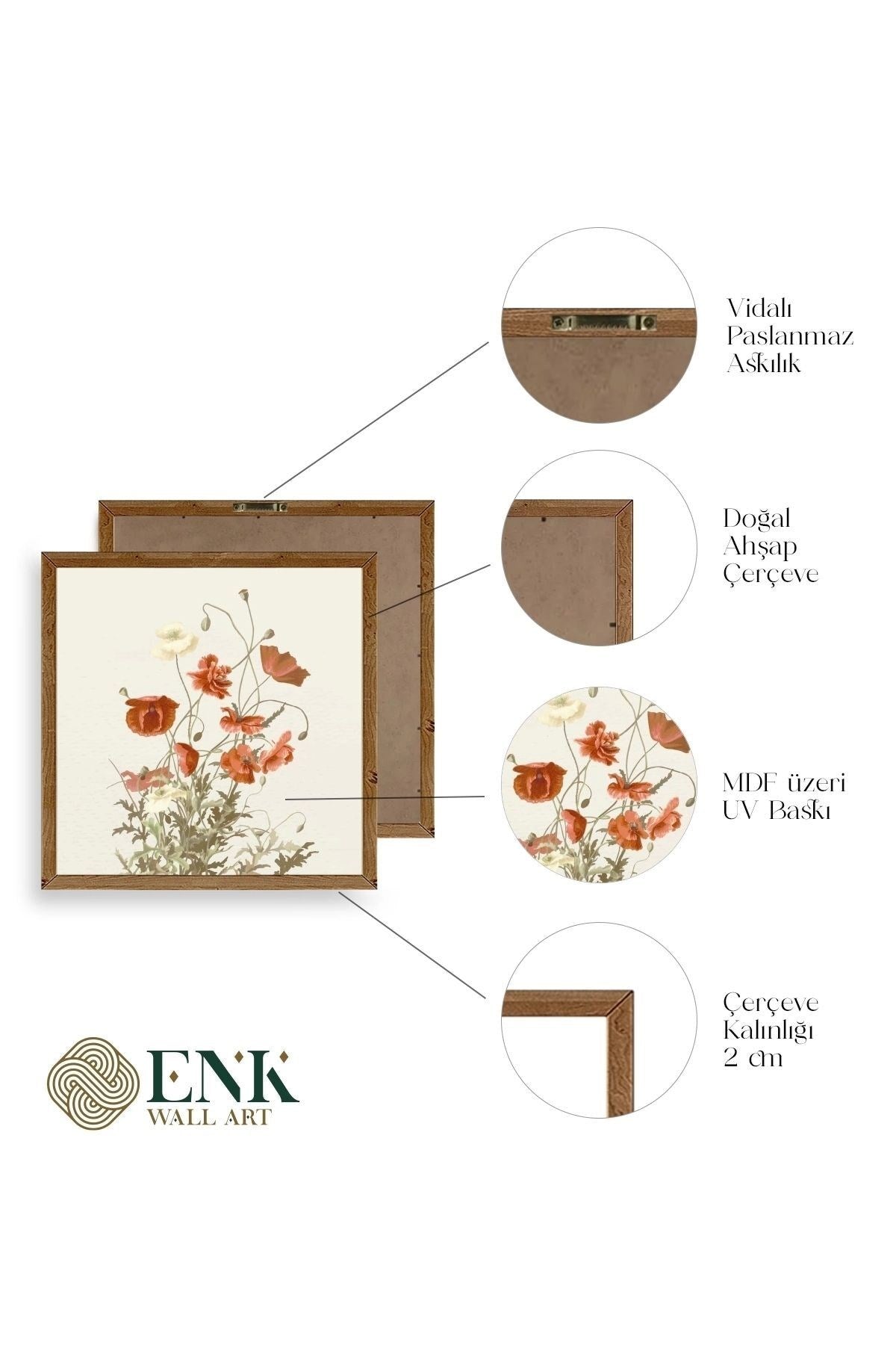 Çiçek Ahşap Çerçeveli Tablo 50 x 50