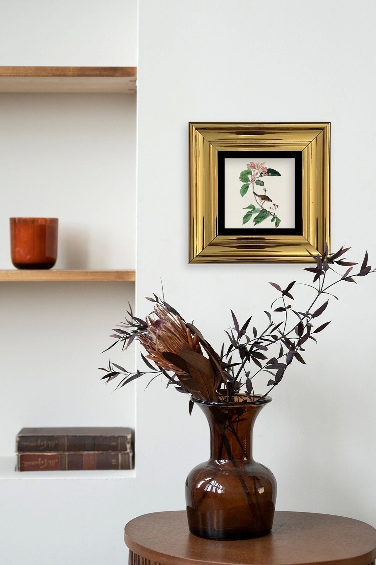 Yapraklar ve Kuş Çerçeveli Taş Tablo 20 cm