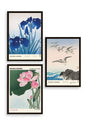 Vazodaki Çiçekler Üçlü Ahşap Çerçeveli Tablo 40 x 60