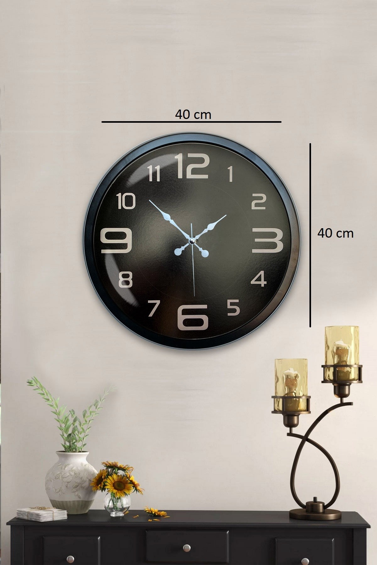 Zentime 40 Cm Siyah Şık Duvar Saati