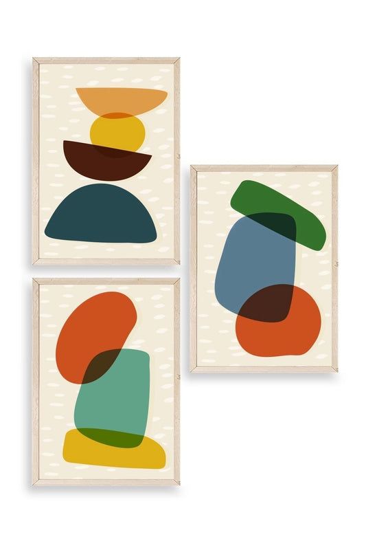 Rahatlatıcı Desenler Üçlü Ahşap Çerçeveli Tablo 17 x 23